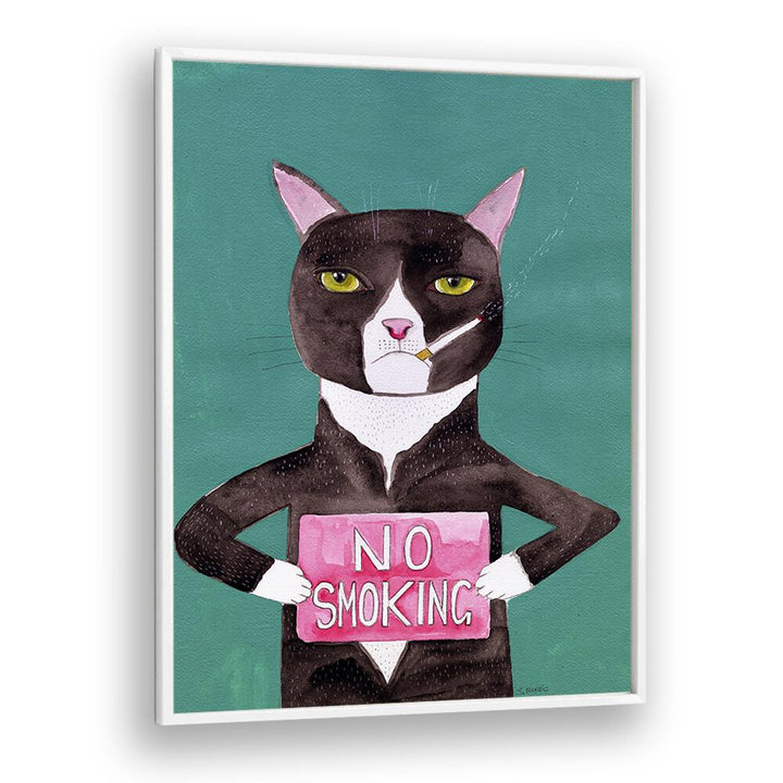 no smoking cat women illustration paintings in White Plain Frame