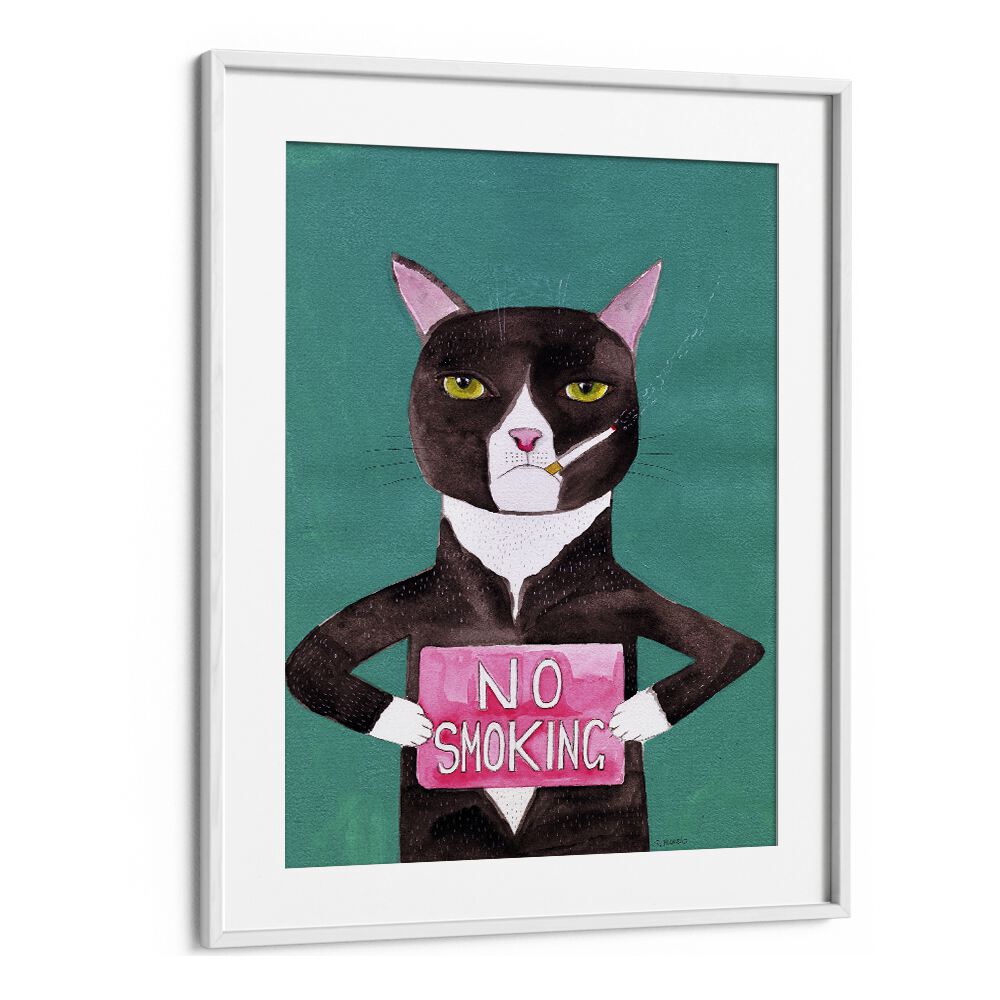 no smoking catwomen illustration paintings in White Frame With Mount