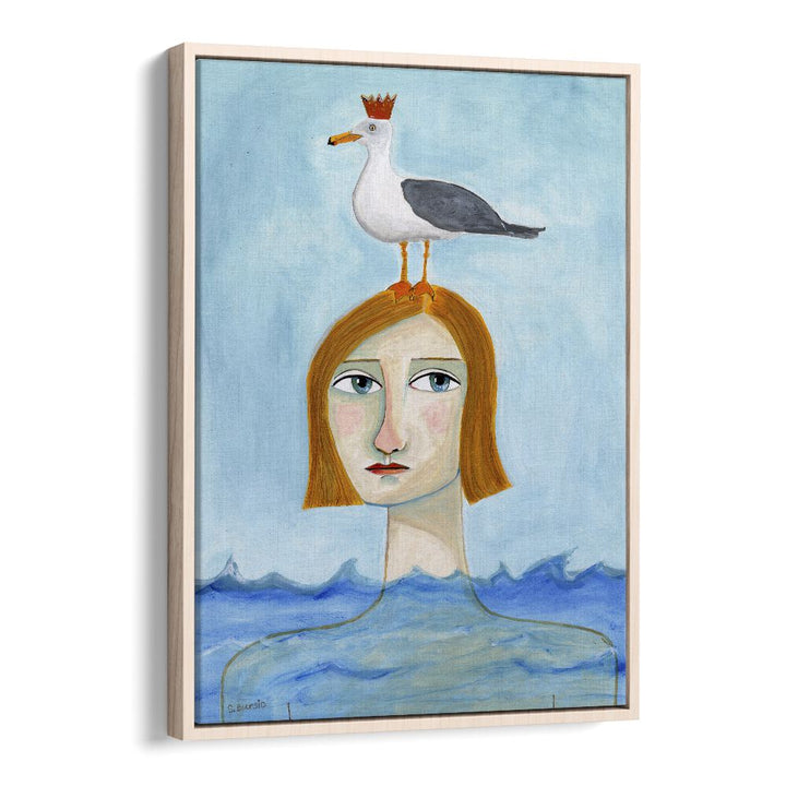 Vintage painting - NUDE LADY IN OCEAN WITH SEAGULL by Asianmonk