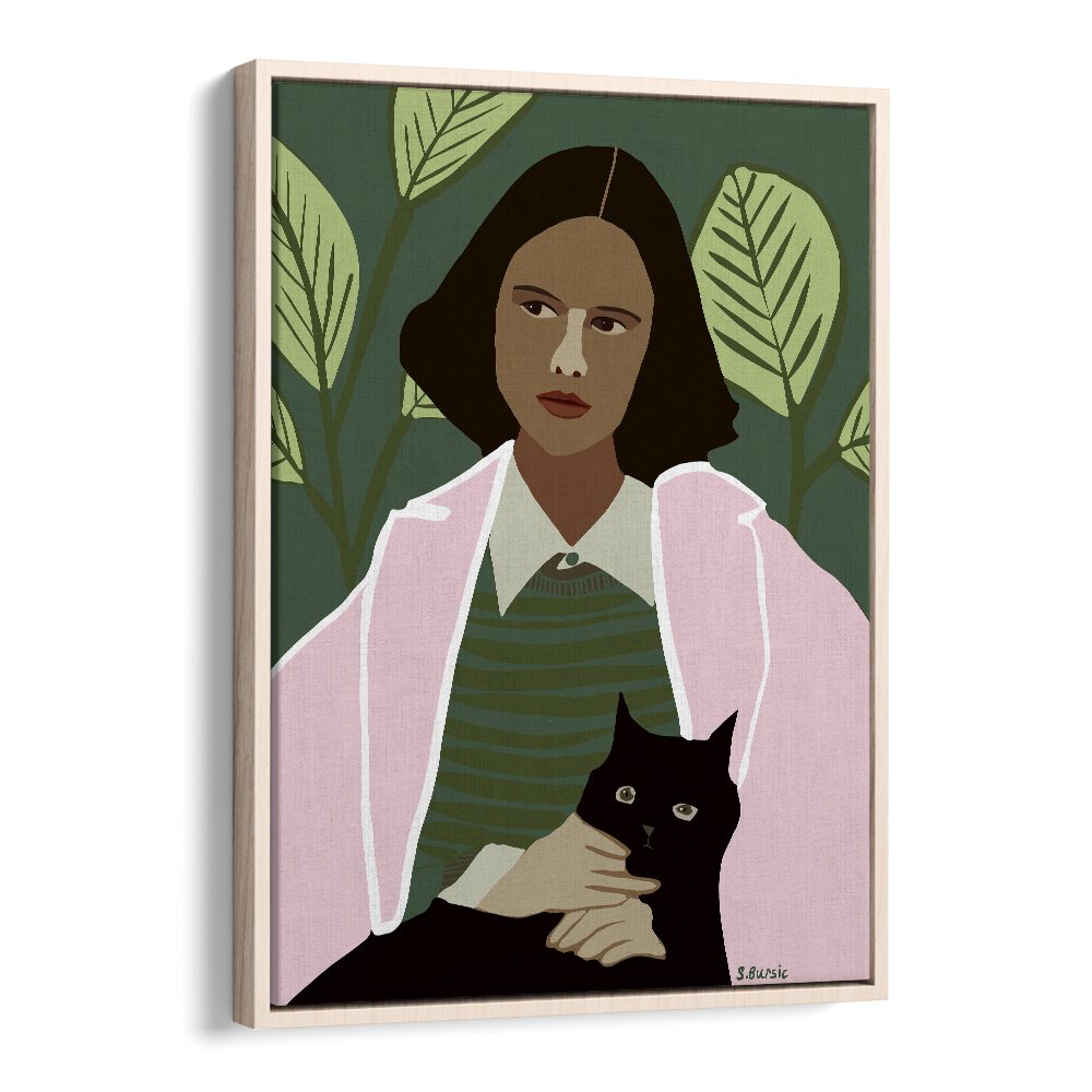 Vintage painting - PNK LADY WITH BLACK CAT by Asianmonk