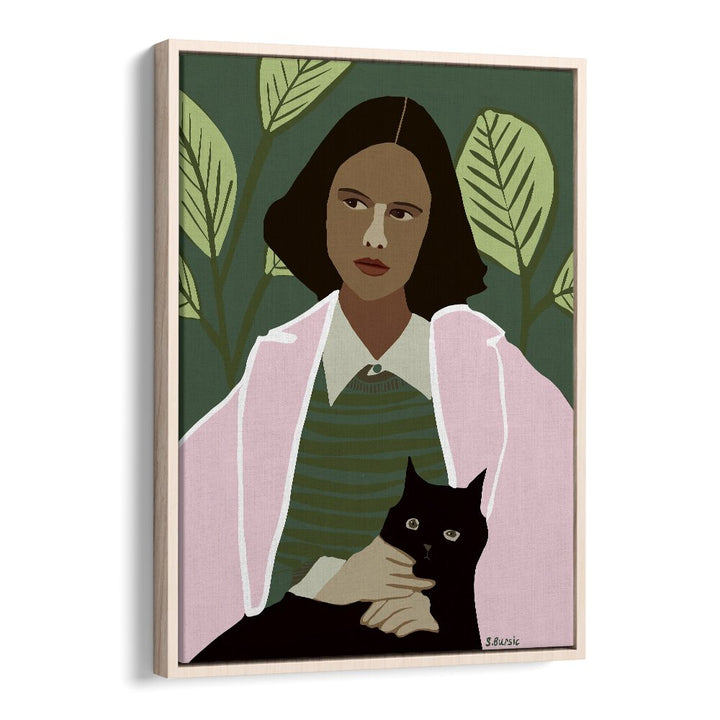 Vintage painting - PNK LADY WITH BLACK CAT by Asianmonk