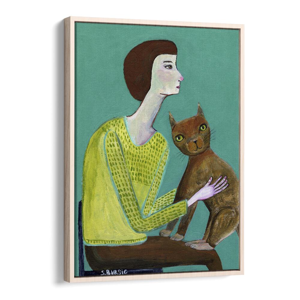 Vintage painting - LADY SITTING WITH BROWN CAT CAT LOVER by Asianmonk