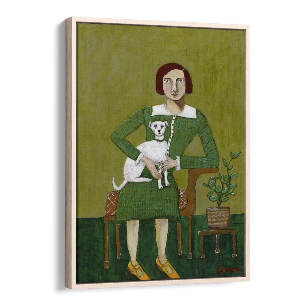 Vintage painting - VINTAGE LADY WITH HER WHITE DOG by Asianmonk