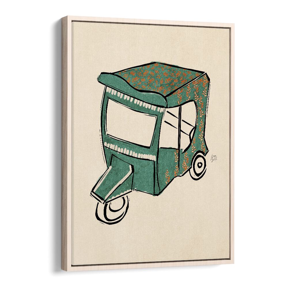 rickshaw tuk tuk car poster in Oak Wood Floater Frame