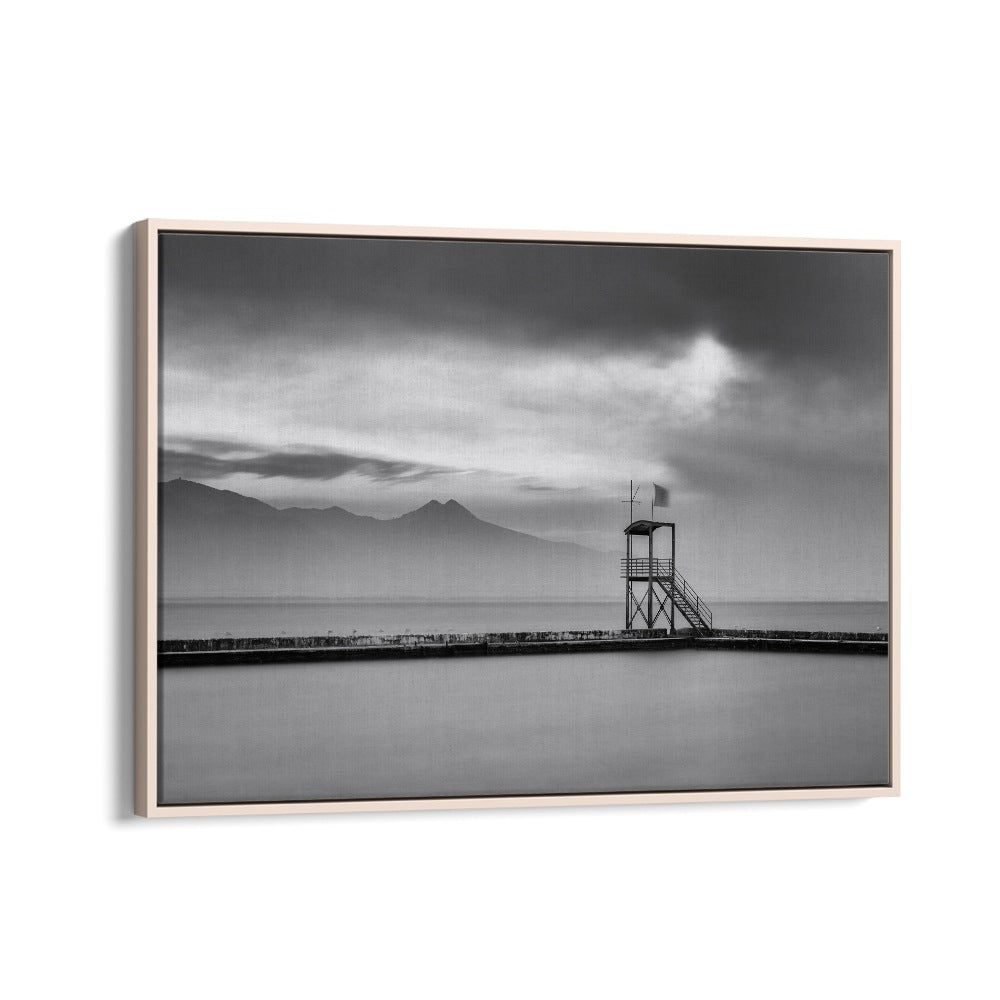 Breathtaking black-and-white view of a pier, featured in AFTER THE STORM, PHOTOGRAPHY PRINTS for serene home decor.