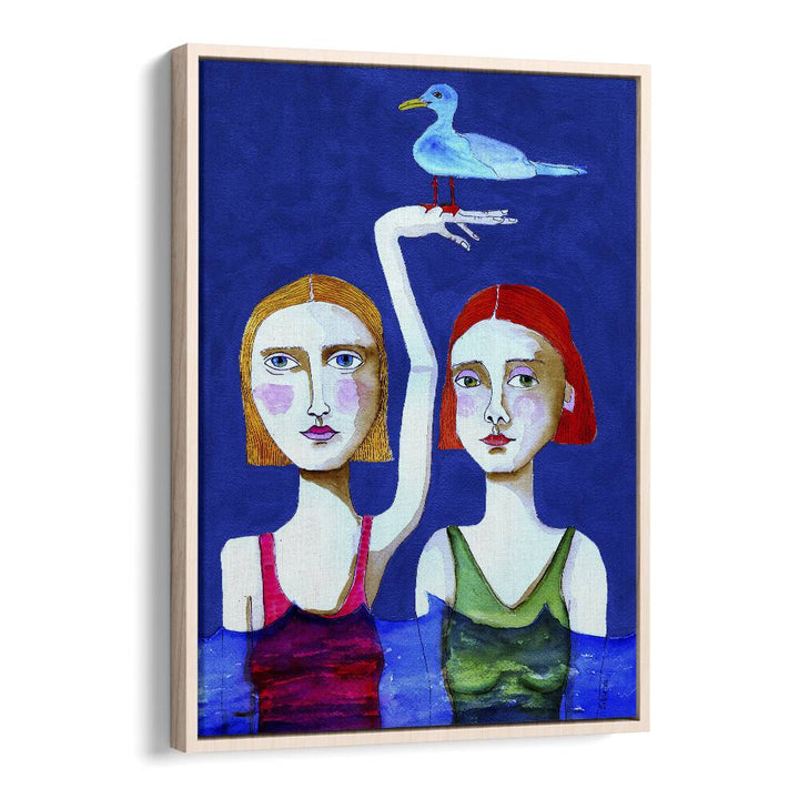 Vintage painting - SWIMMING LADIES WITH BLUE BIRD by Asianmonk