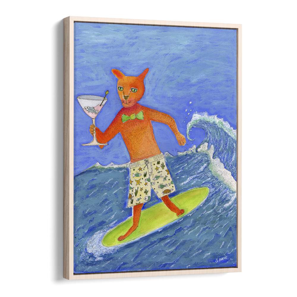 Colorful Surfing Cocktail Cat by Sharyn Bursic, perfect for adding fun to your art collection. Discover it today!