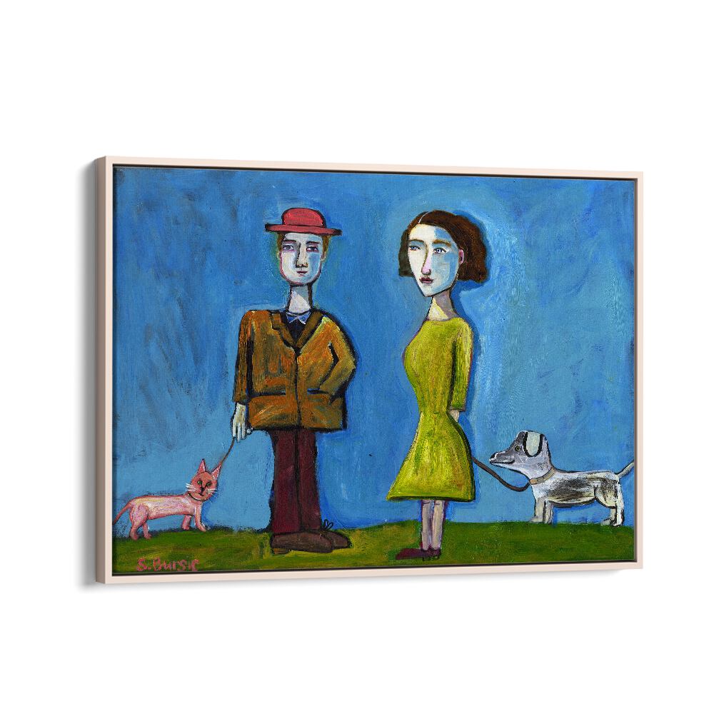 kids painting - PEOPLE WALKING CAT AND DOG by Asianmonk