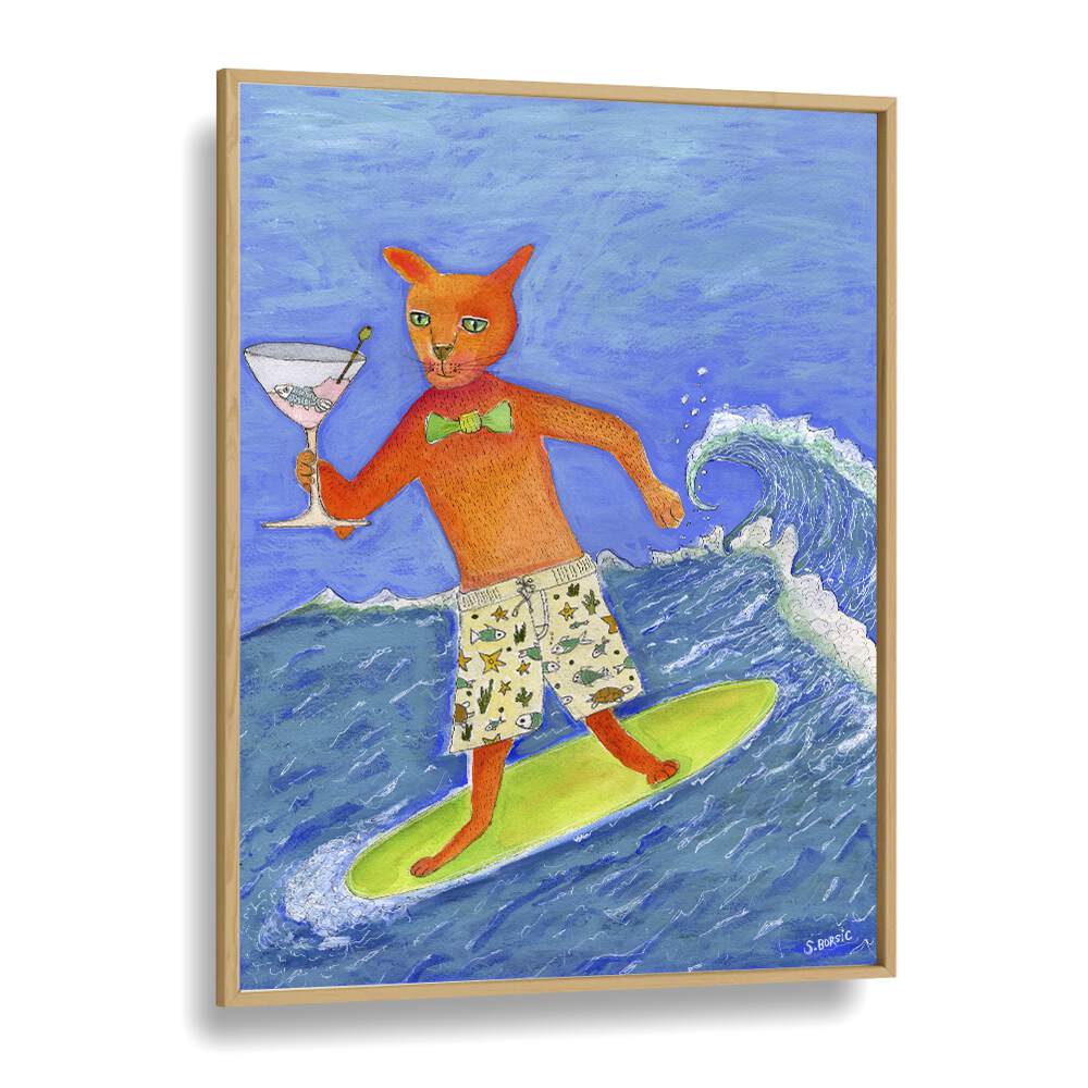 Vintage painting - SURFING COCKTAIL CAT by Asianmonk