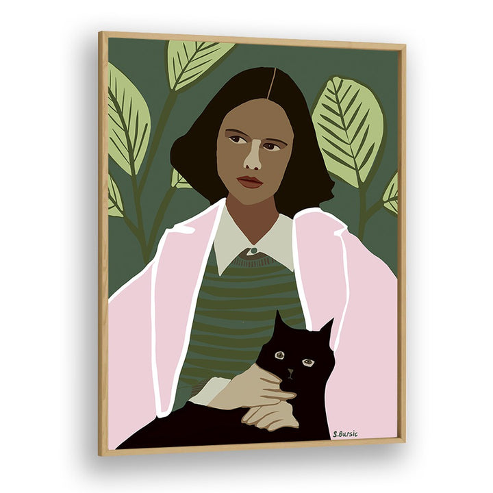 Vintage painting - PNK LADY WITH BLACK CAT by Asianmonk