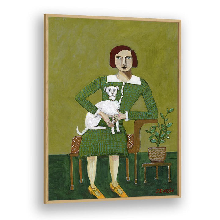 Vintage painting - VINTAGE LADY WITH HER WHITE DOG by Asianmonk