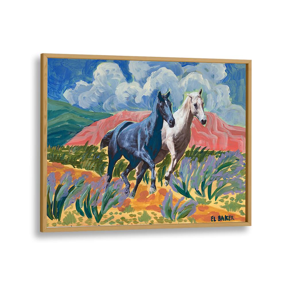 Vibrant horses galloping in a scenic landscape, perfect for your collection of WATCH THEM RIDE, ANIMAL PAINTINGS.