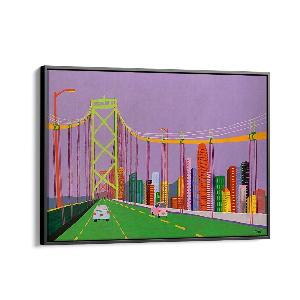 oakland bay bridge landscape art prints in Black Floater Frame