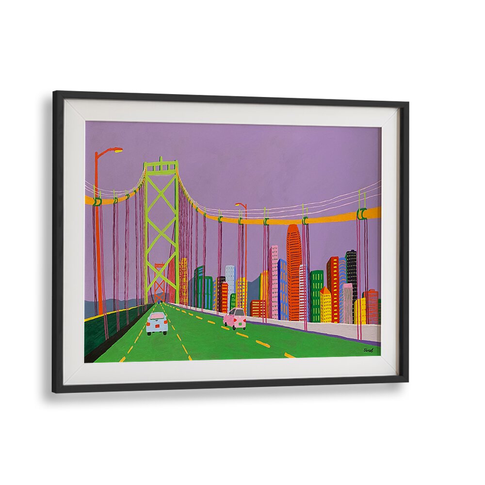 oakland bay bridge landscape art prints in Black Frame With Mount