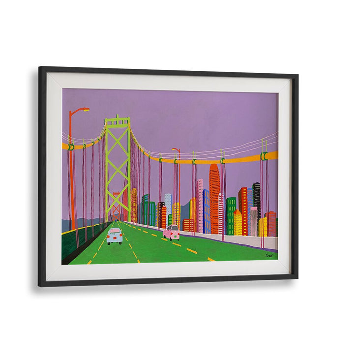 oakland bay bridge landscape art prints in Black Frame With Mount
