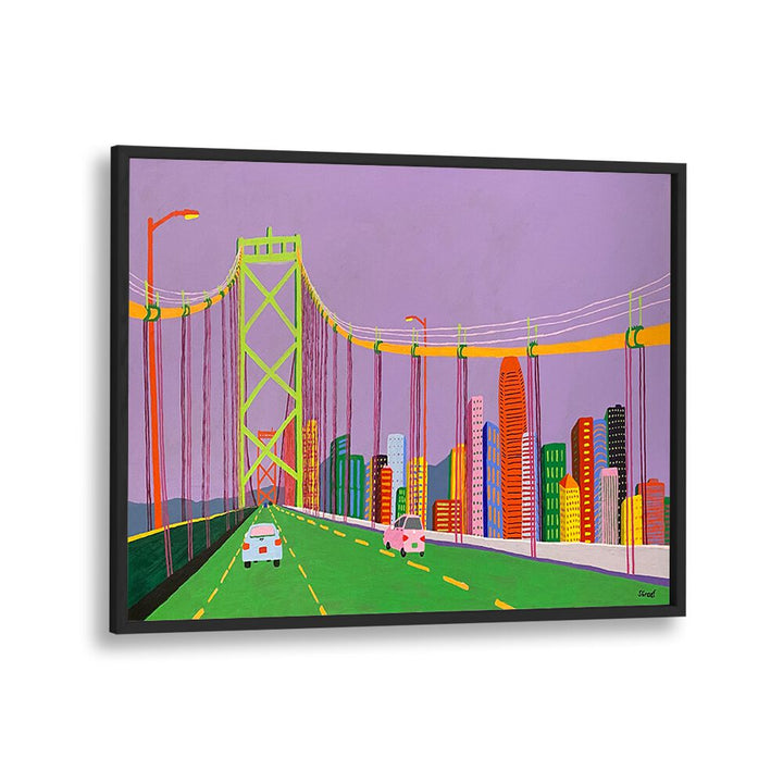 oakland bay bridge landscape art prints in Black Plain Frame