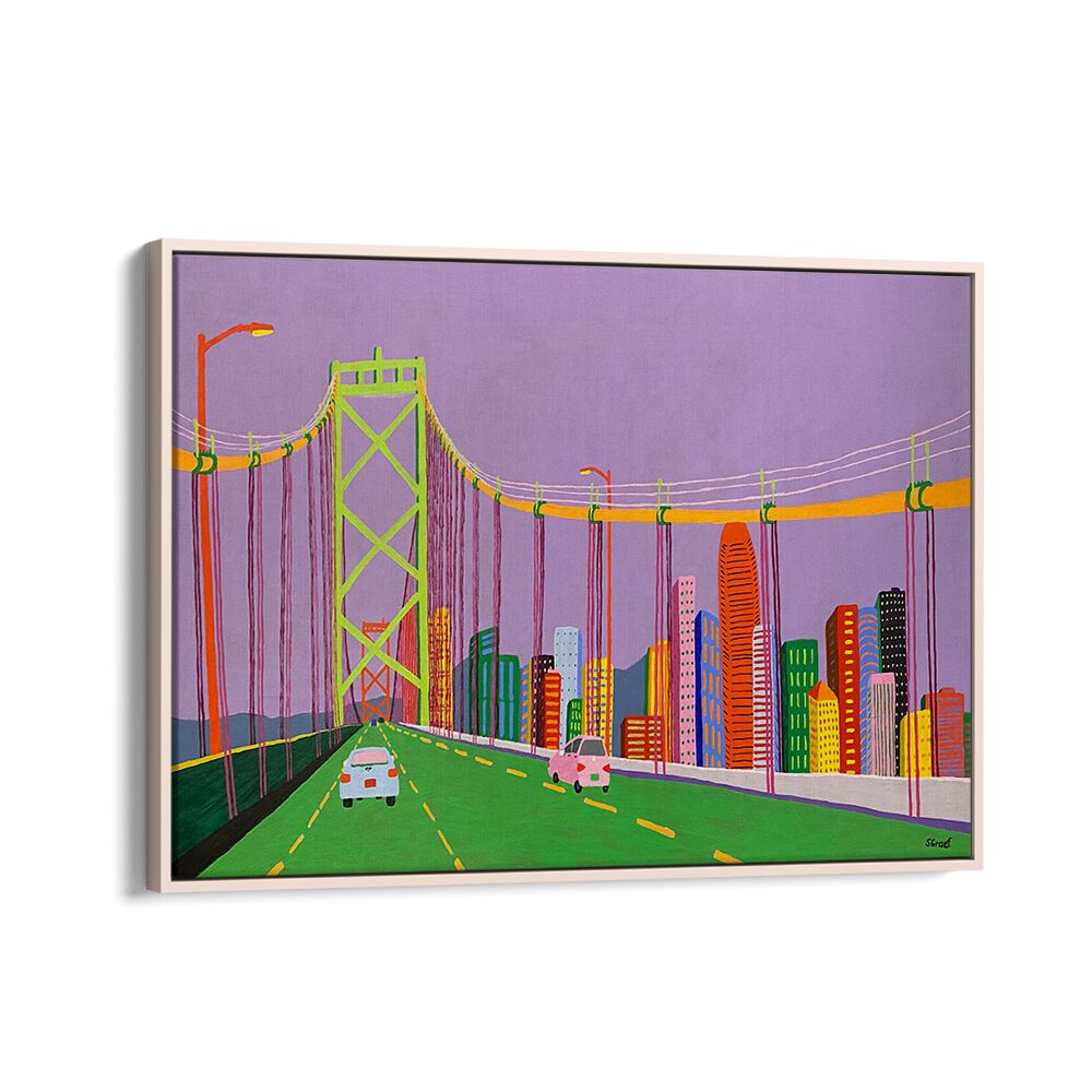 oakland bay bridge landscape art prints in Oak Wood Floater Frame