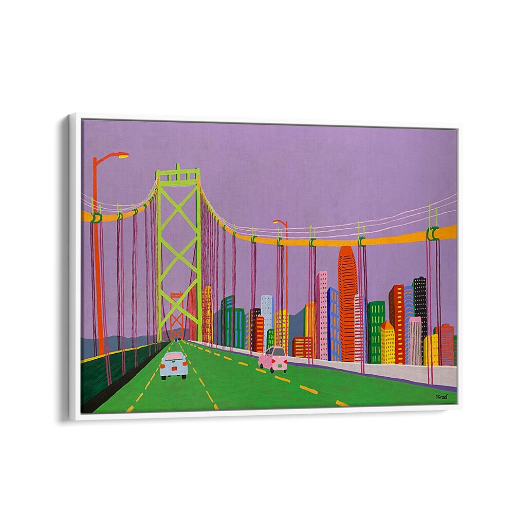 oakland bay bridge landscape art prints in White Floater Frame
