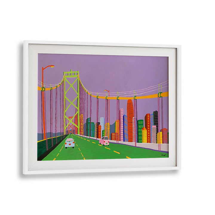 oakland bay bridge landscape art prints in White Frame With Mount