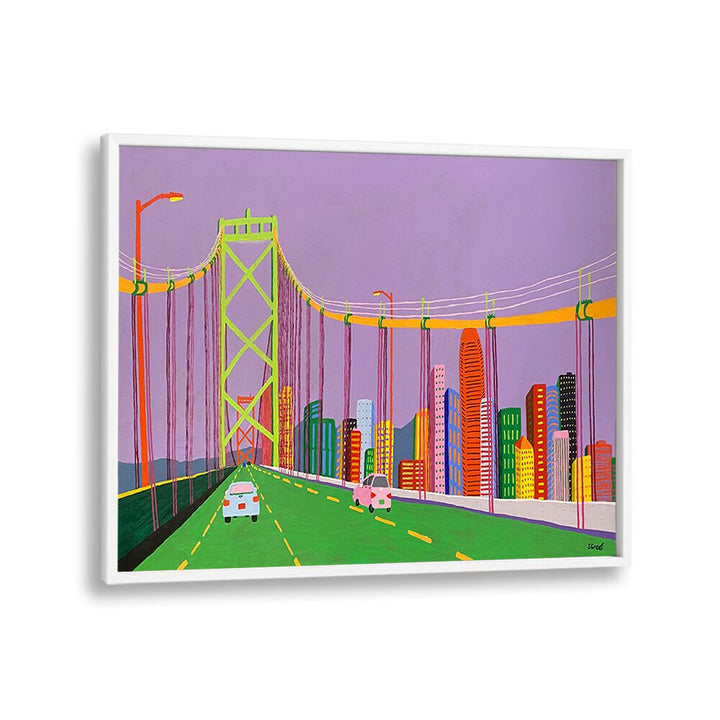 oakland bay bridge landscape art prints in White Plain Frame