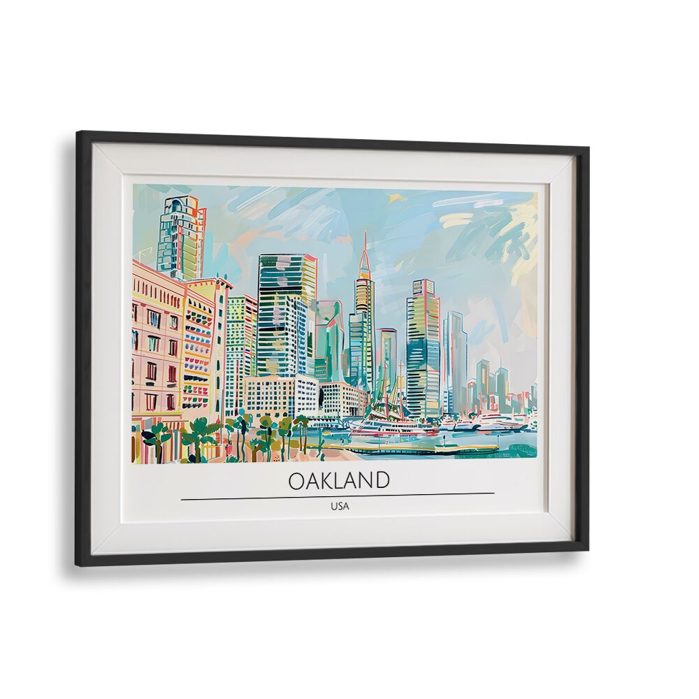 oakland city-usa travel posters in Black Frame With Mount