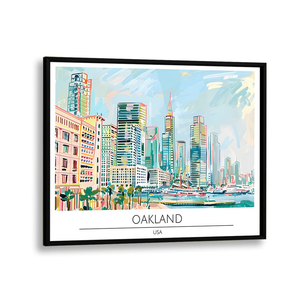 oakland city-usa travel posters in Black Plain Frame