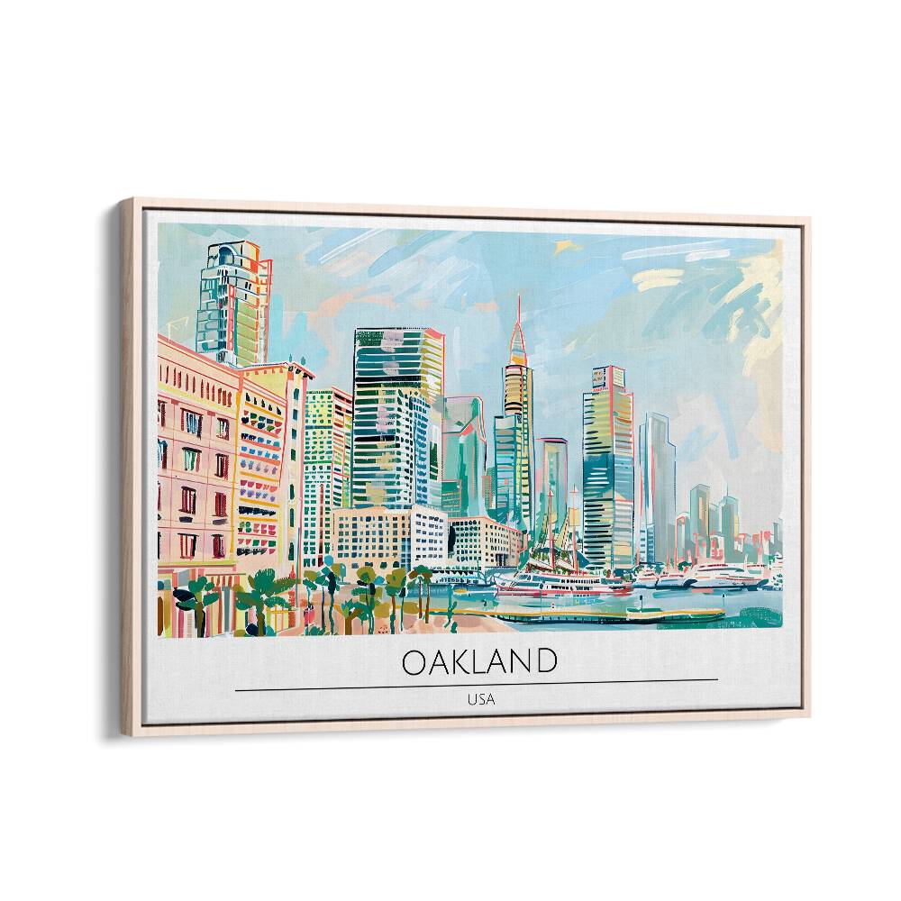 oakland city-usa travel posters in Oak Wood Floater Frame