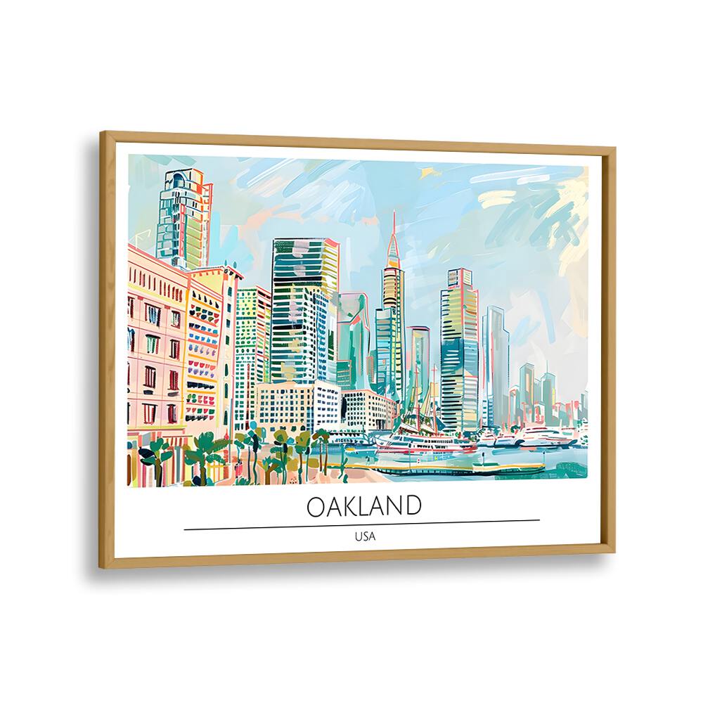 oakland city-usa travel posters in Oak Wood Plain Frame