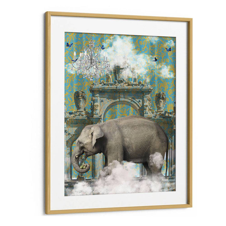 elephant adventures by sue skellern wall art prints in Oak Wood Frame With Mount