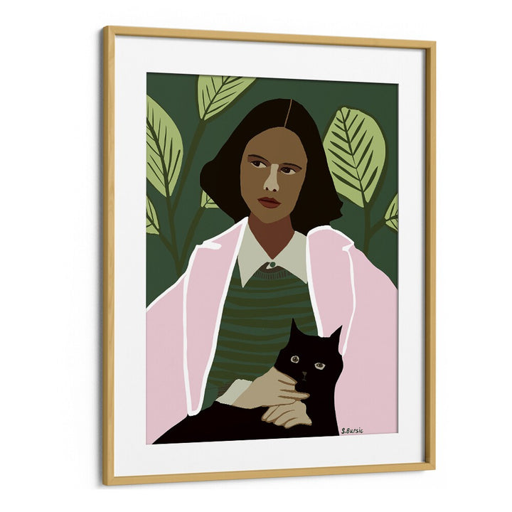 Vintage painting - PNK LADY WITH BLACK CAT by Asianmonk