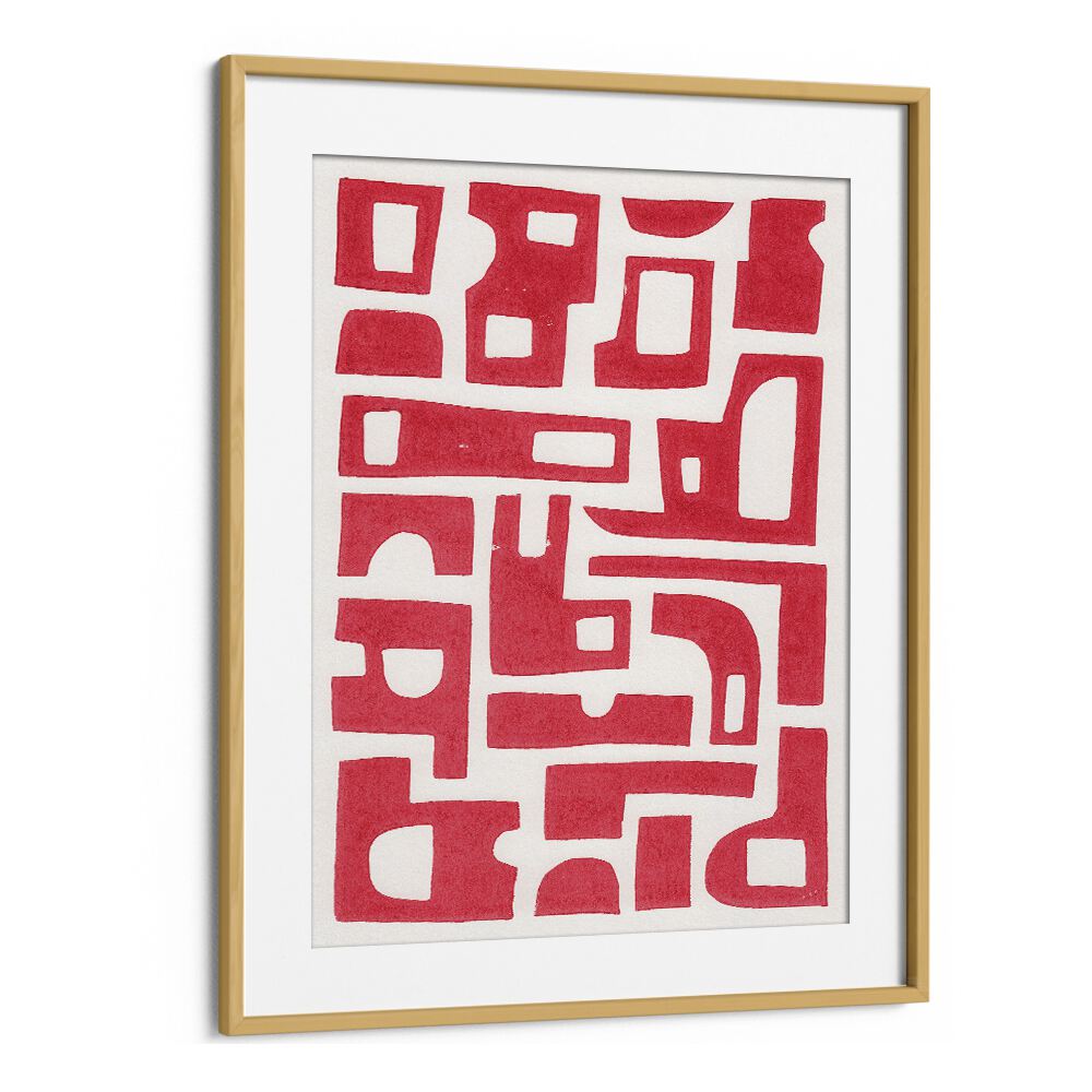 RED ABSTRACT SHAPES LINO PRINT BY ALISA GALITSYNA ABSTRACT ART, ABSTRACT PAINTINGS