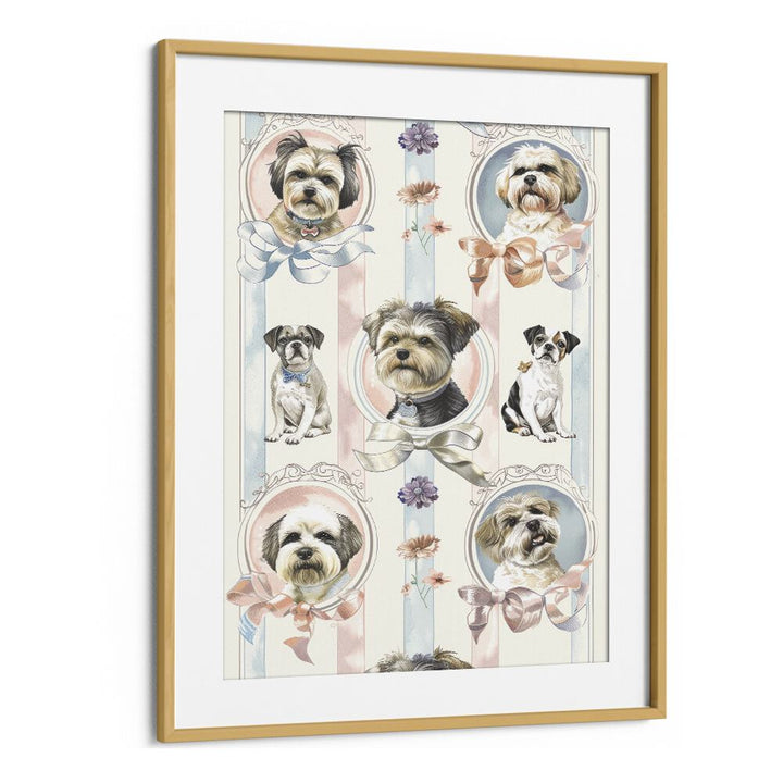 Elegant Canines Kids Art Artwork in Oak Wood Frame With Mount
