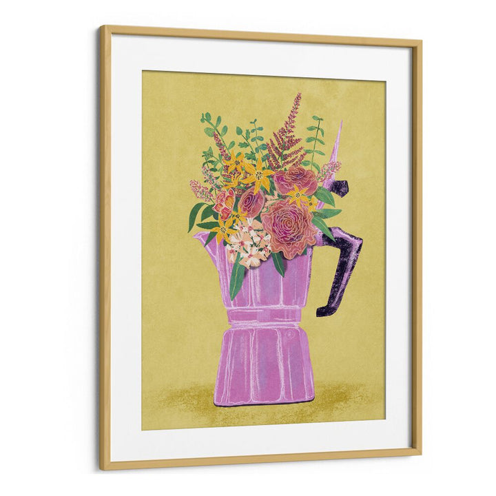 ESPRESSO MAKER WITH FLOWERS.