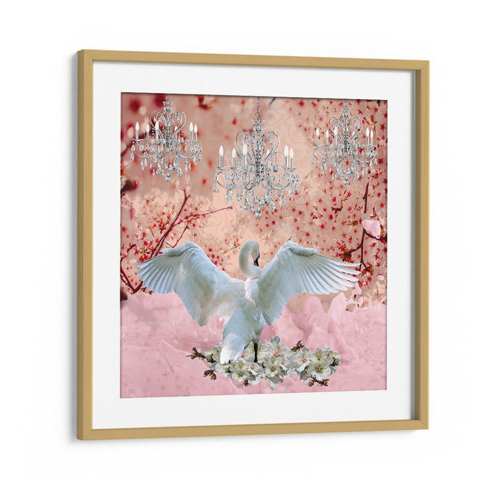 champagne swan by sue skellern wildlife posters wildlife paintings in Oak Wood Frame With Mount