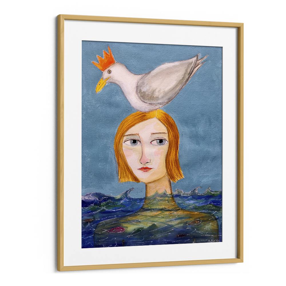 Vintage painting - WOMAN SWIMMING WITH DUCK by Asianmonk