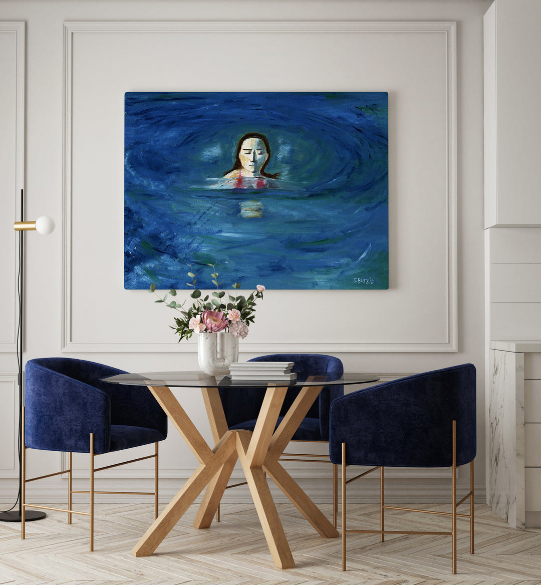 ocean swimmer women illustration paintings Artwork I placed on a wall