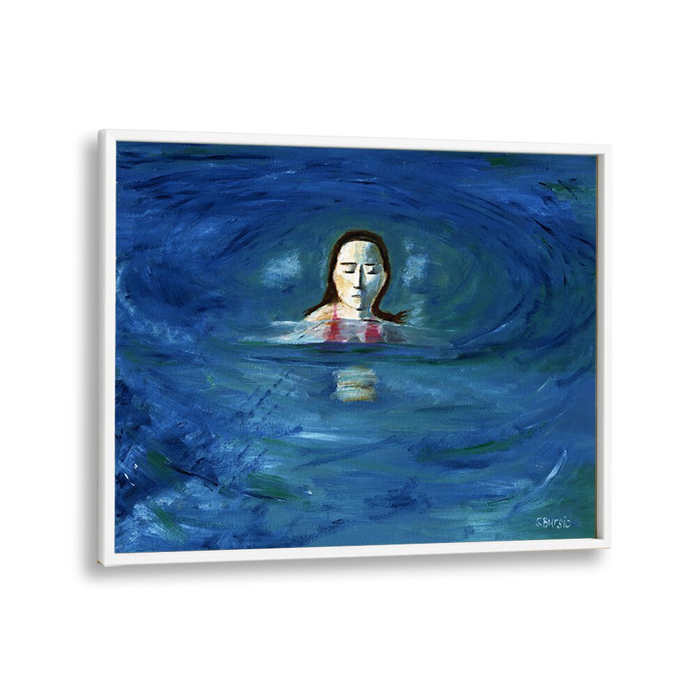 ocean swimmer women illustration paintings in White Plain Frame