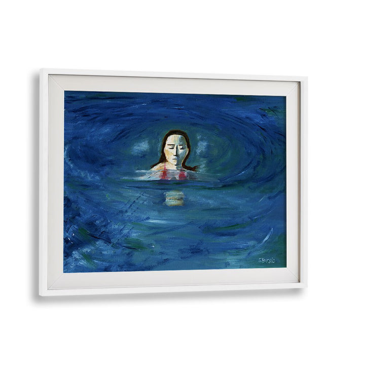 ocean swimmerwomen illustration paintings in White Frame With Mount