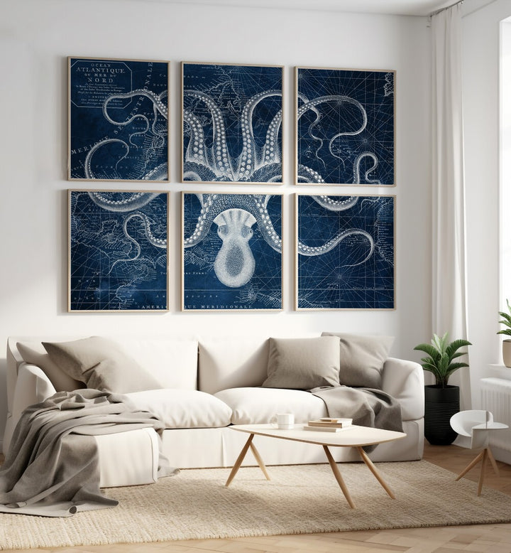 octopus collage gallery wall set of 6  placed on a wall