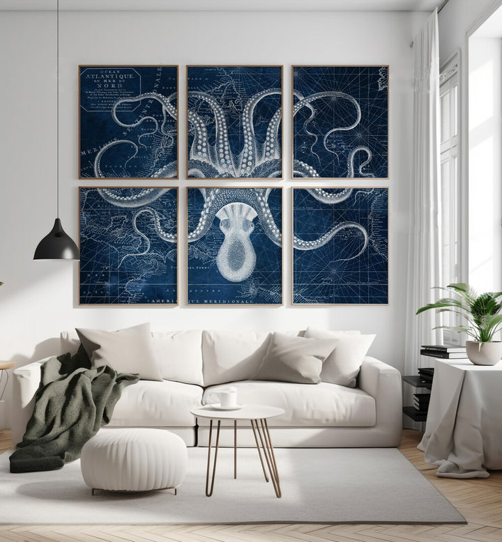 octopus collage gallery wall set of 6  placed on a wall