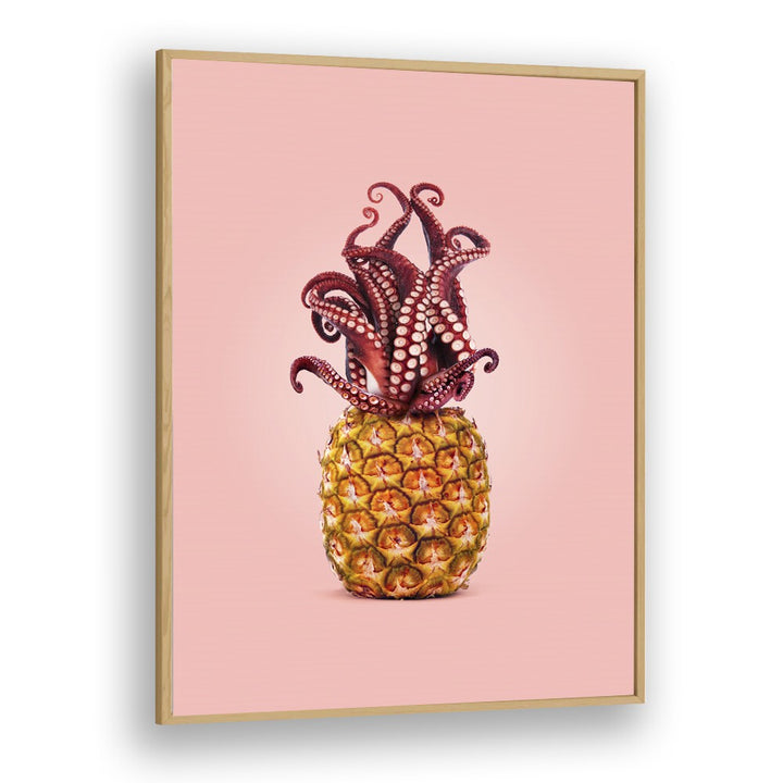 octopus pineapple kitchen posters kitchen art prints in Oak Wood Plain Frame