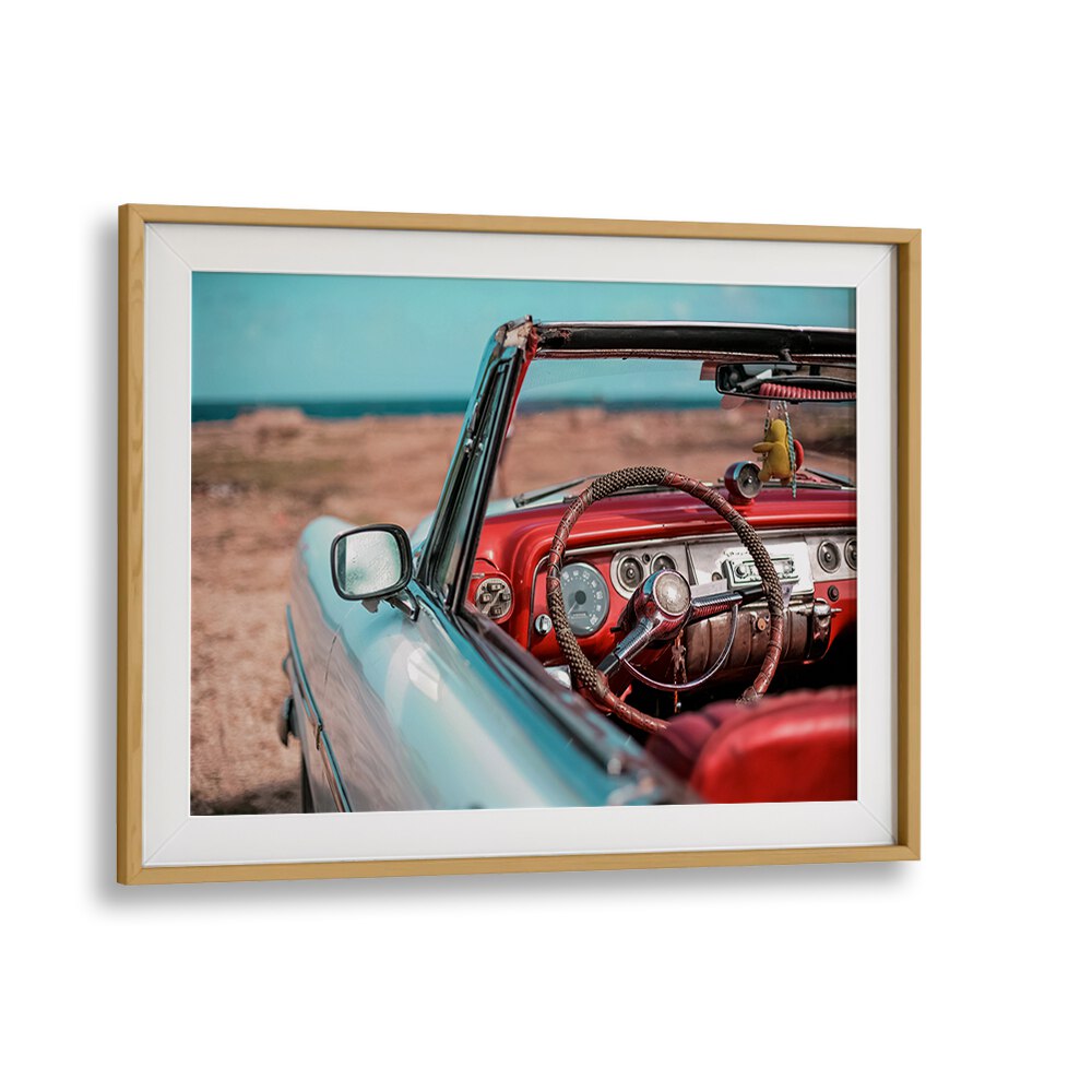 old havana car poster in Oak Wood Frame With Mount