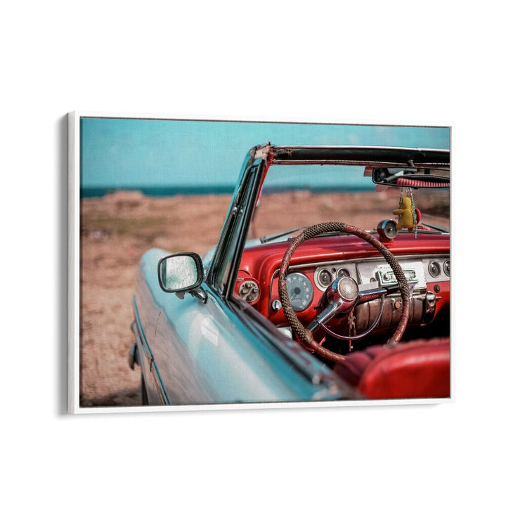 old havana car poster in White Floater Frame