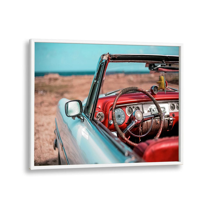 old havana car poster in White Plain Frame