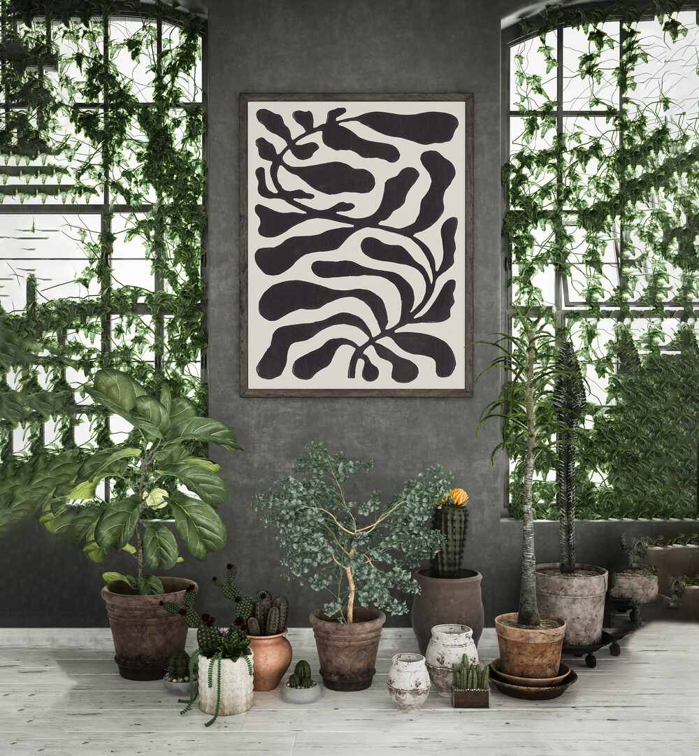 one hundred-leaved plant xxi lino by alisa galitsyna abstract art abstract paintings Artwork III placed on a wall