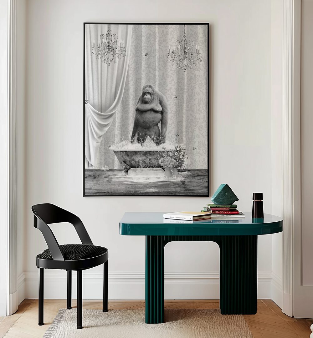 orangutan-bubbles black and white by sue skellern wall art prints Artwork I placed on a wall