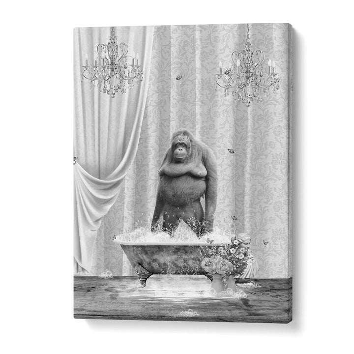 orangutan-bubbles black and white by sue skellern wall art prints in Gallery Wrap