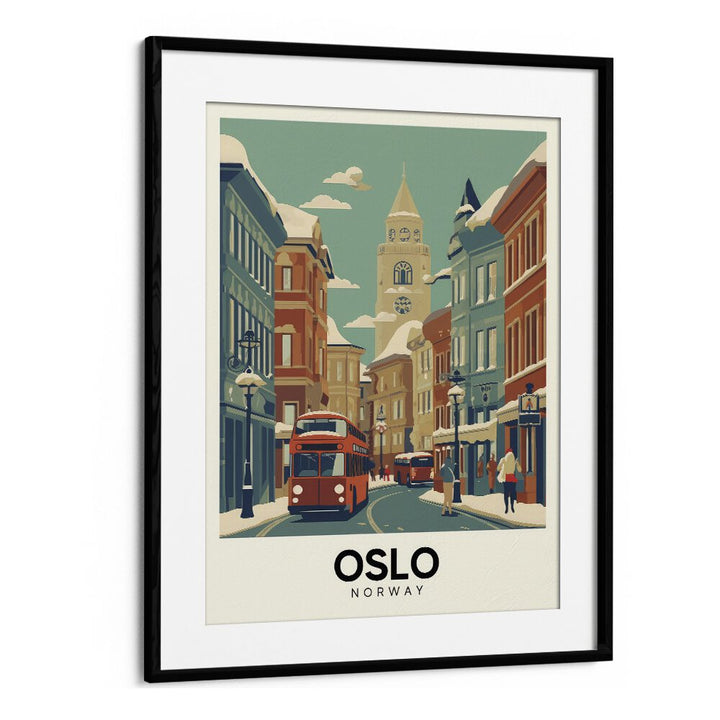 oslo-norway I travel posters in Black Frame With Mount