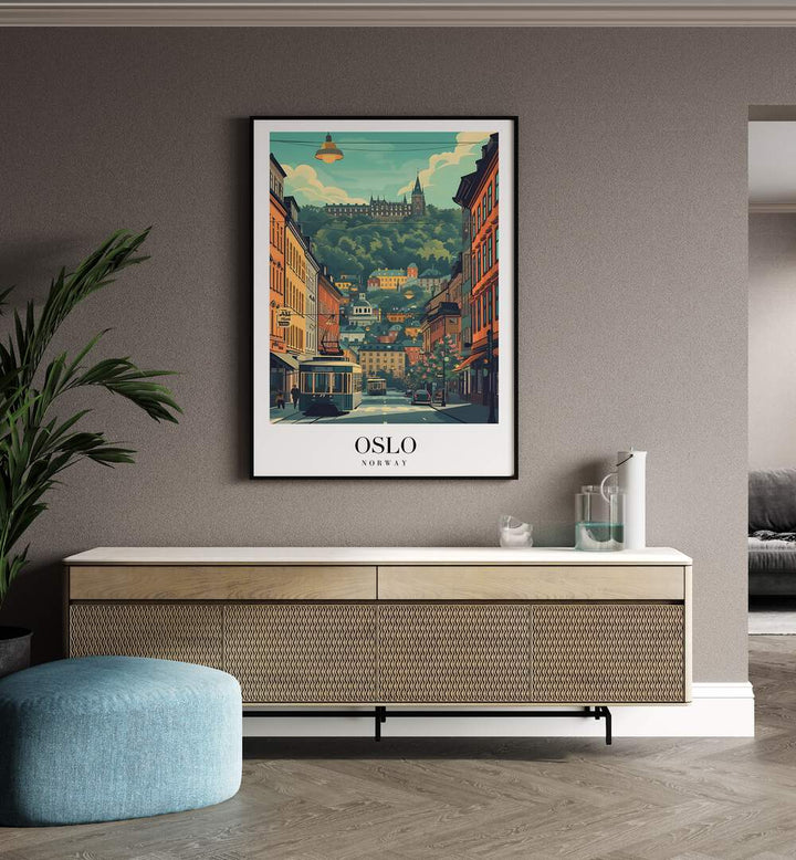 oslo-norway travel posters Artwork III placed on a Wall 