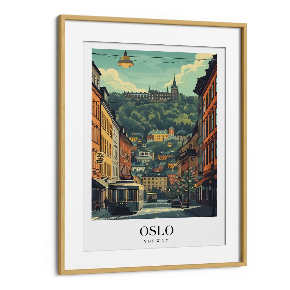 oslo-norway travel posters in Oak Wood Frame With Mount